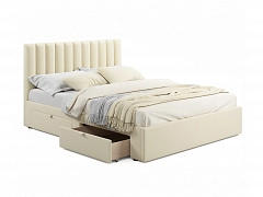 Мягкая кровать Olivia 1600 бежевая с ящиками - фото №1, mebel_stock_20220