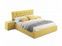 Мягкая кровать с тумбами Ameli 1600 желтая с подъемным механизмом - фото №1