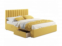 Мягкая кровать Olivia 1600 желтая с ящиками - фото №1