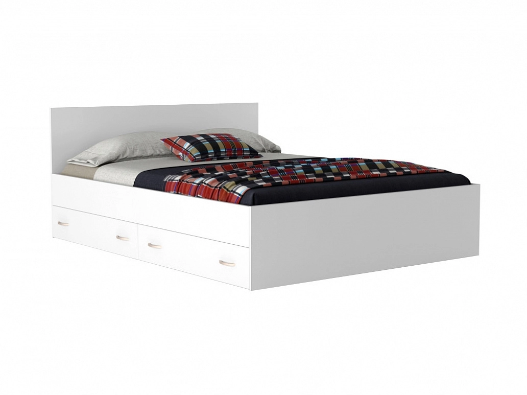 Двуспальная белая кровать "Виктория" 1600 с выдвижными ящиками - фото №1