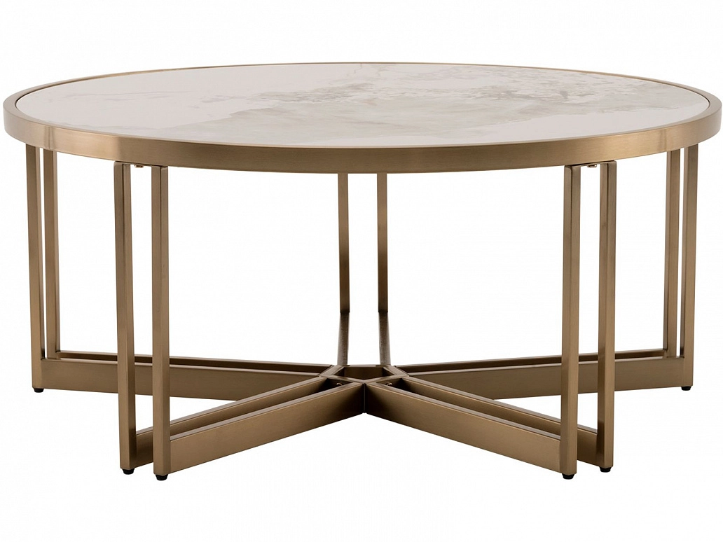 Стол журнальный STOOL GROUP Алиада 90*90 Светлая керамика/шампань - фото №1