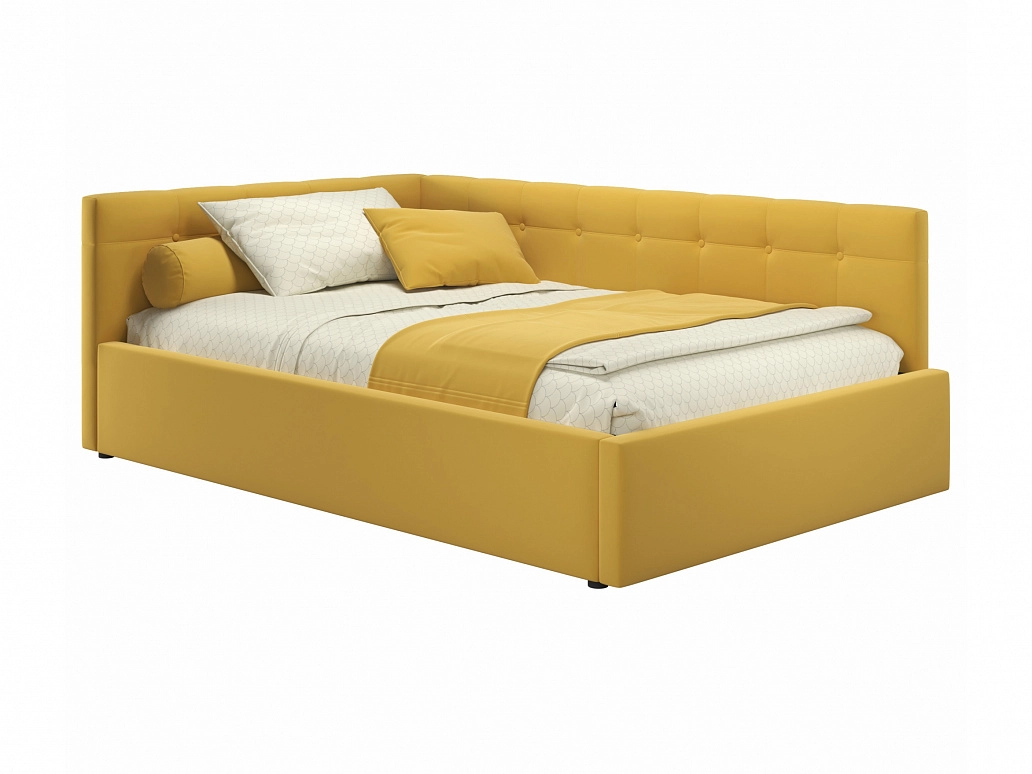 Мягкая кровать-тахта Bonna 1200 желтая c подъемным механизмом - фото №1