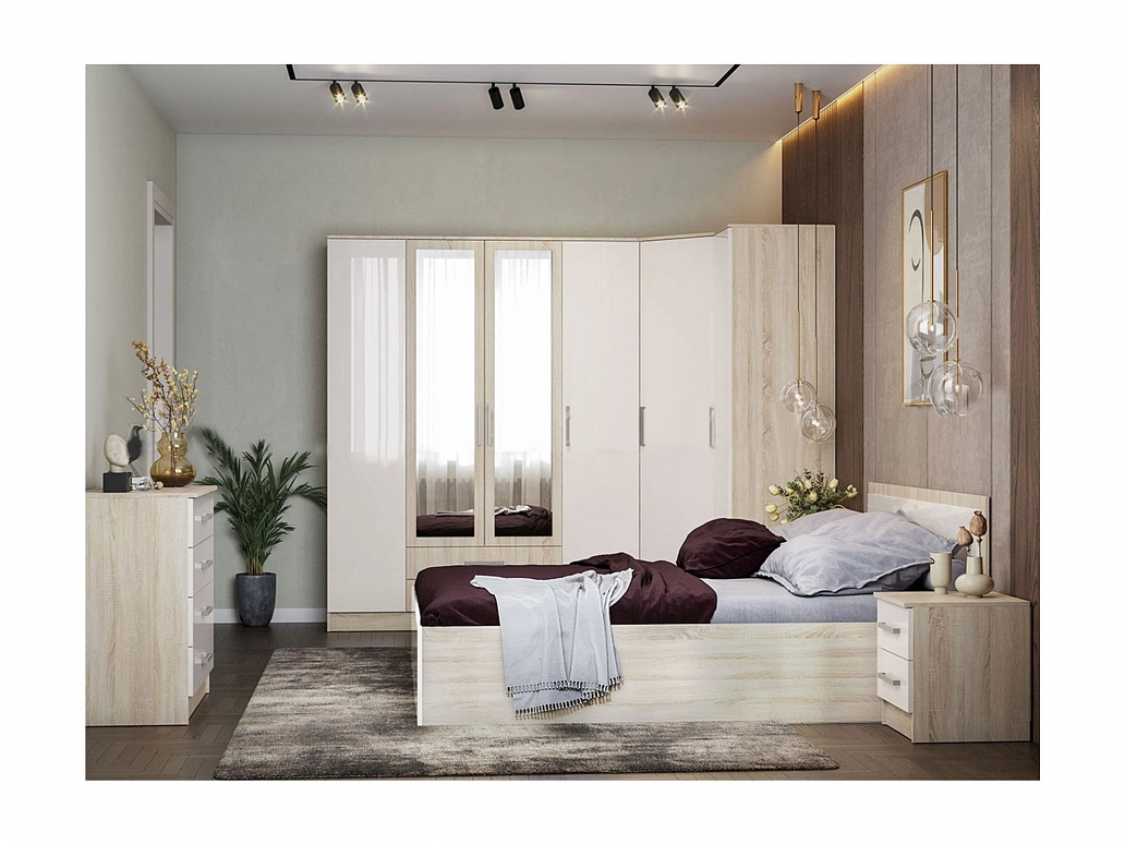 Модульная спальня Мартина, композиция 1 (Белый глянец, Дуб Сонома) - фото №1