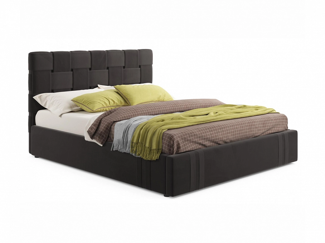 Мягкая кровать Tiffany 1600 шоколад с ортопедическим основанием с матрасом PROMO B COCOS - фото №1