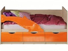 Кровать Дельфин №1 1,6*0,8м (Шарли Pink/Дуб Крафт Белый) (Оранжевый металлик, Крафт белый) - фото №1