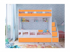 Двухъярусная кровать Юниор 1 + бортик Юниор (Винтерберг, Оранжевый) - фото №1