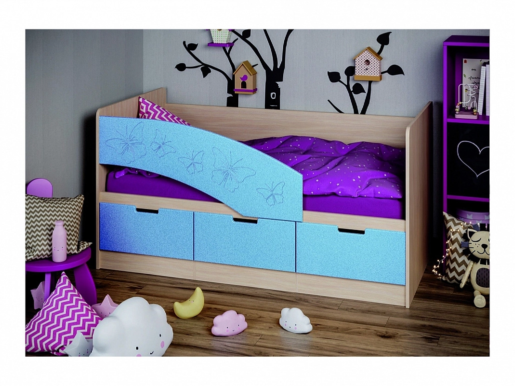 Детская кровать Бемби-8 МДФ, 80х180 (Бирюза металлик, Ясень шимо светлый) - фото №1