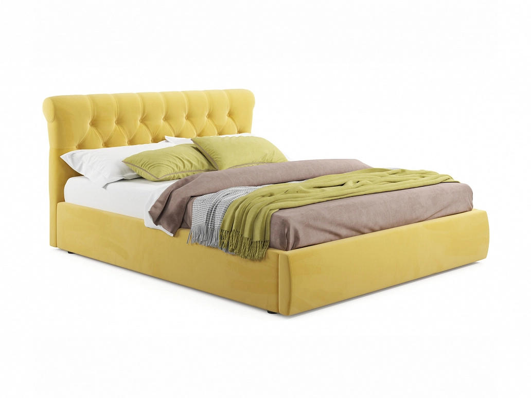 Мягкая кровать Ameli 1600 желтая с подъемным механизмом с матрасом ГОСТ - фото №1