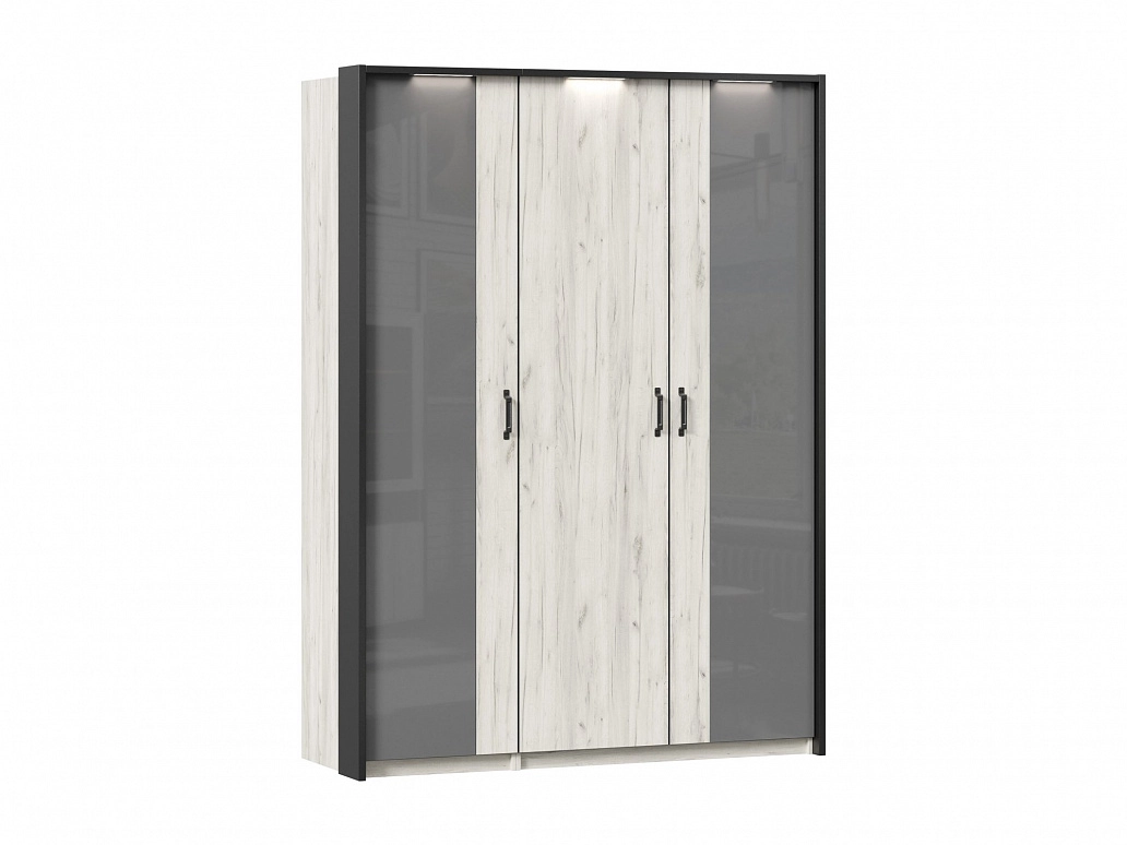 Техно Шкаф трехстворчатый с комбинированными дверями с паспарту (Дуб Крафт белый) - фото №1