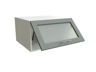 Шкаф ВГ610 верхний горизонтальный со стеклом Валерия-М БЕЛ/ЛАГУНА/СОФТ Ф86 - фото №1, 888_ММК-00000966