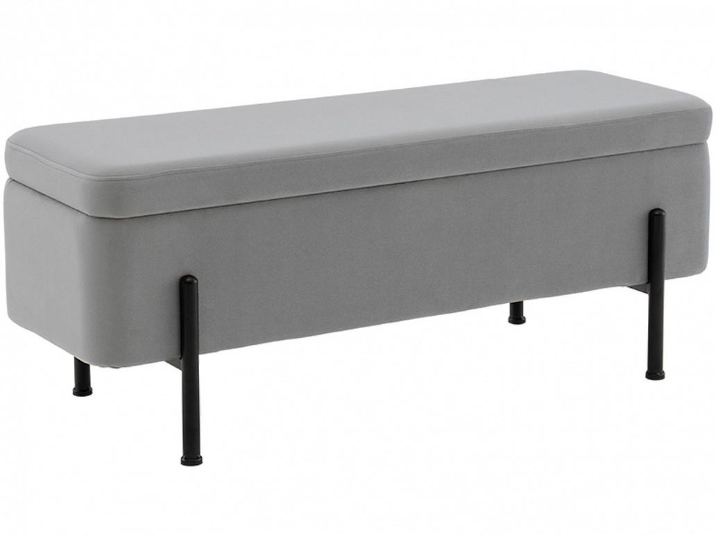 Банкетка STOOL GROUP Болейн с ящиком Велюр серый, черные ножки - фото №1