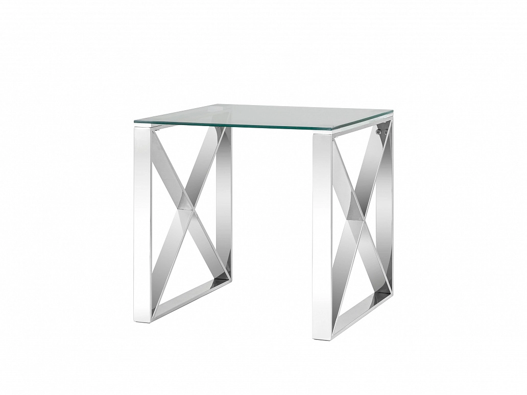Журнальный стол Stool Group КРОСС 55х55 Прозрачное стекло/Сталь серебро - фото №1