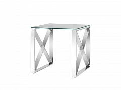 Журнальный стол Stool Group КРОСС 55х55 Прозрачное стекло/Сталь серебро  - фото №1