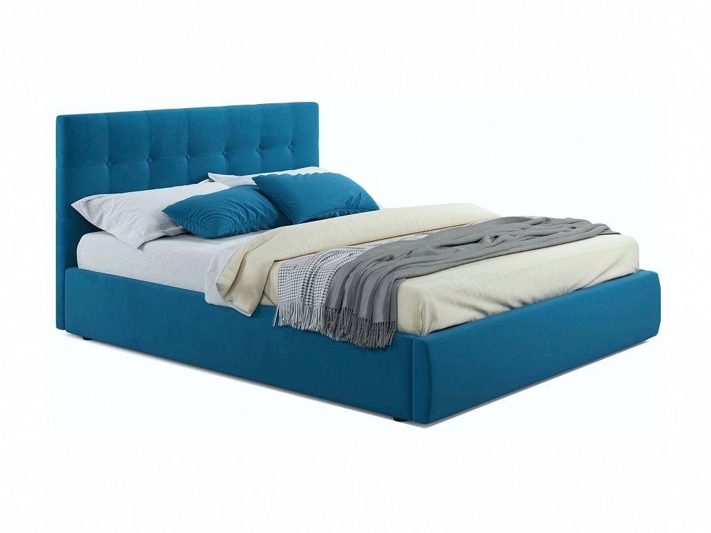 Мягкая кровать "Selesta" 1600 синяя с ортопед.основанием - фото №1