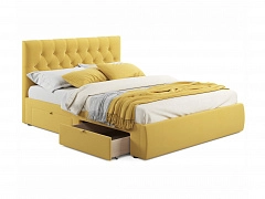 Мягкая кровать Verona 1600 желтая с ящиками - фото №1