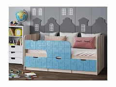 Детская кровать Юниор-9, 80х160 (Голубой металлик, Ясень шимо светлый) - фото №1