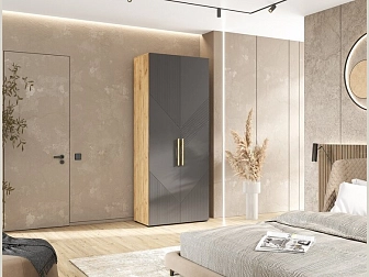 Ирис Шкаф 2-х ств. 900 браш графит/дуб крафт - фото №1