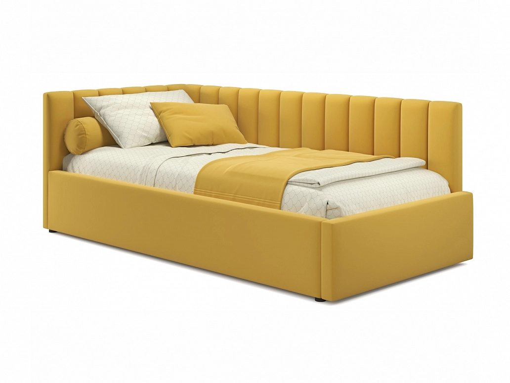 Мягкая кровать Milena 900 желтая с подъемным механизмом - фото №1