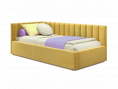 Мягкая кровать Milena 900 желтая с подъемным механизмом и матрасом PROMO B COCOS - фото №1