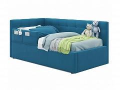 Односпальная кровать-тахта Colibri 800 синяя с подъемным механизмом и защитным бортиком - фото №1