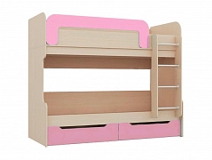 Юниор-1 Двухъярусная кровать 80, розовый (Розовый металлик, Дуб белёный) - фото №1