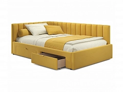 Мягкая кровать-тахта Milena 1200 желтая c ящиками - фото №1