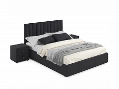 Мягкая кровать с тумбами Olivia 1600 темная с подъемным механизмом - фото №1, mebel_stock_4712