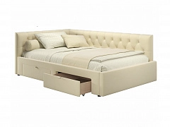 Мягкая кровать-тахта Afelia 1200 бежевая c ящиками - фото №1