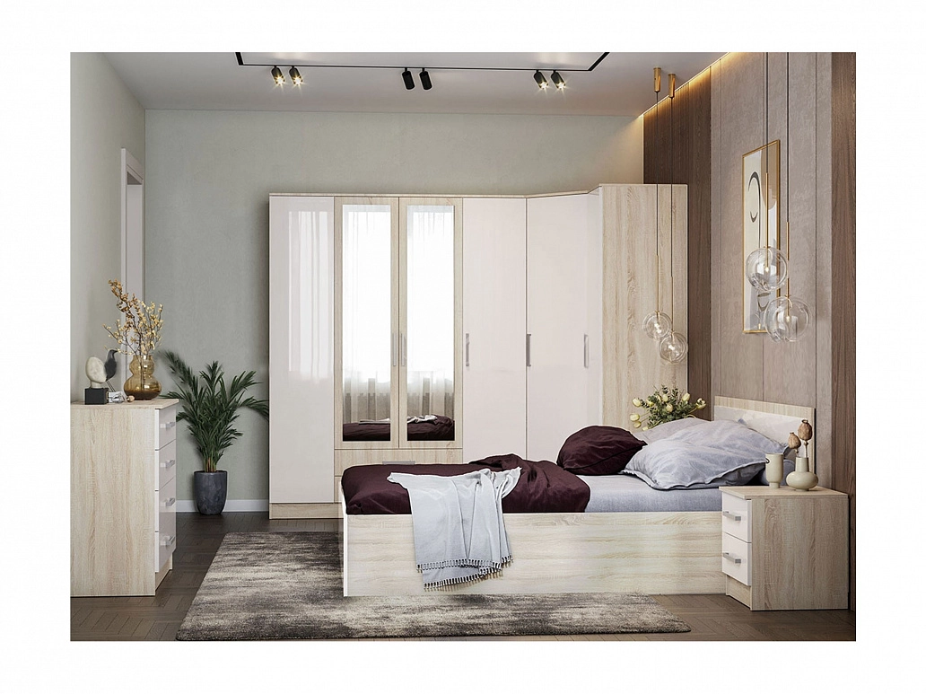Модульная спальня Мартина, композиция 1 (Белый глянец, Венге) - фото №1