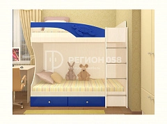 Двухъярусная кровать Бемби МДФ (фасад 3D) (Темно-синий металлик, шимо светлый) - фото №1