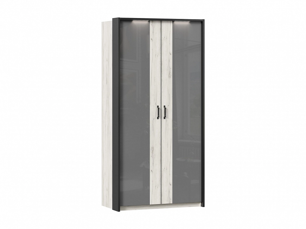 Техно Шкаф двухстворчатый с комбинированными дверями с паспарту (Дуб Крафт белый/Серый шифер) - фото №1