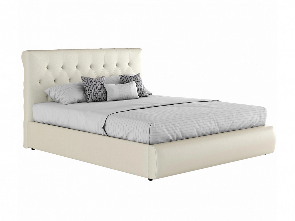 Мягкая интерьерная кровать "Амели" 1600 белая с матрасом ГОСТ - фото №1