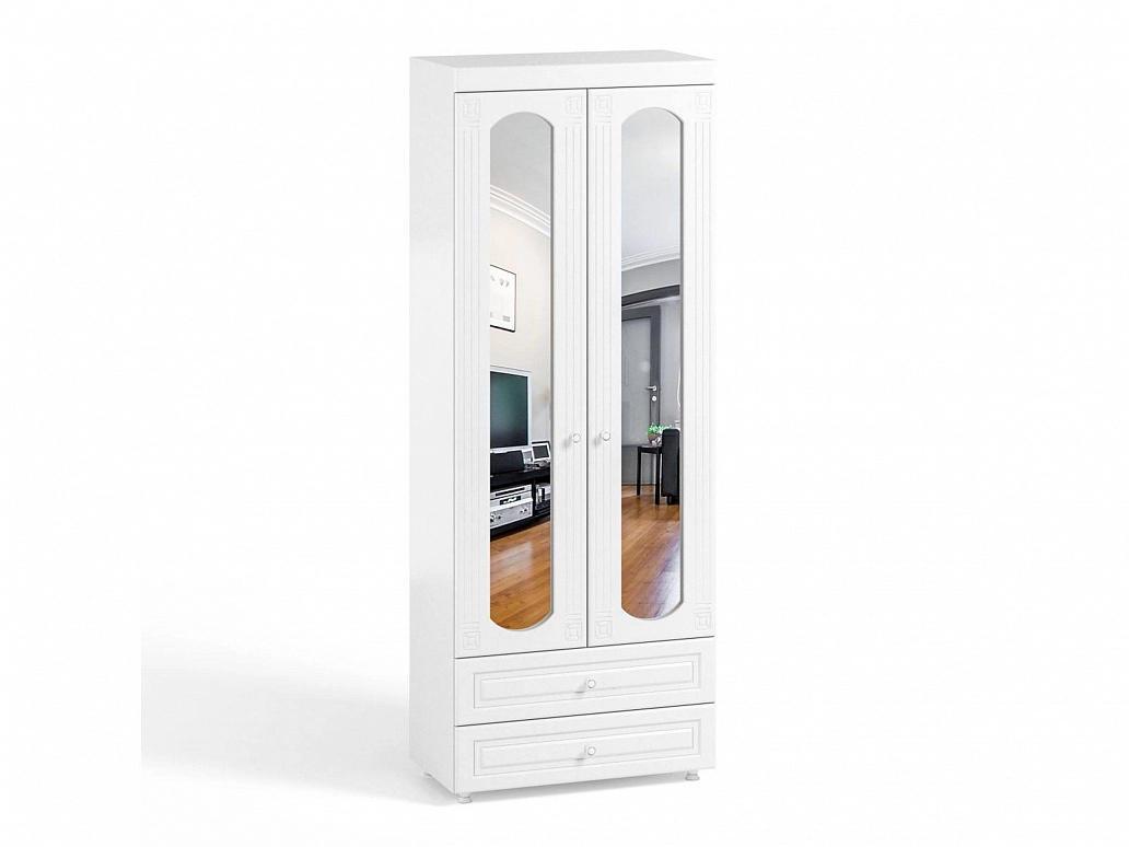 Шкаф 2-х дверный с зеркалами и ящиками (гл.410) Афина АФ-45 белое дерево - фото №1