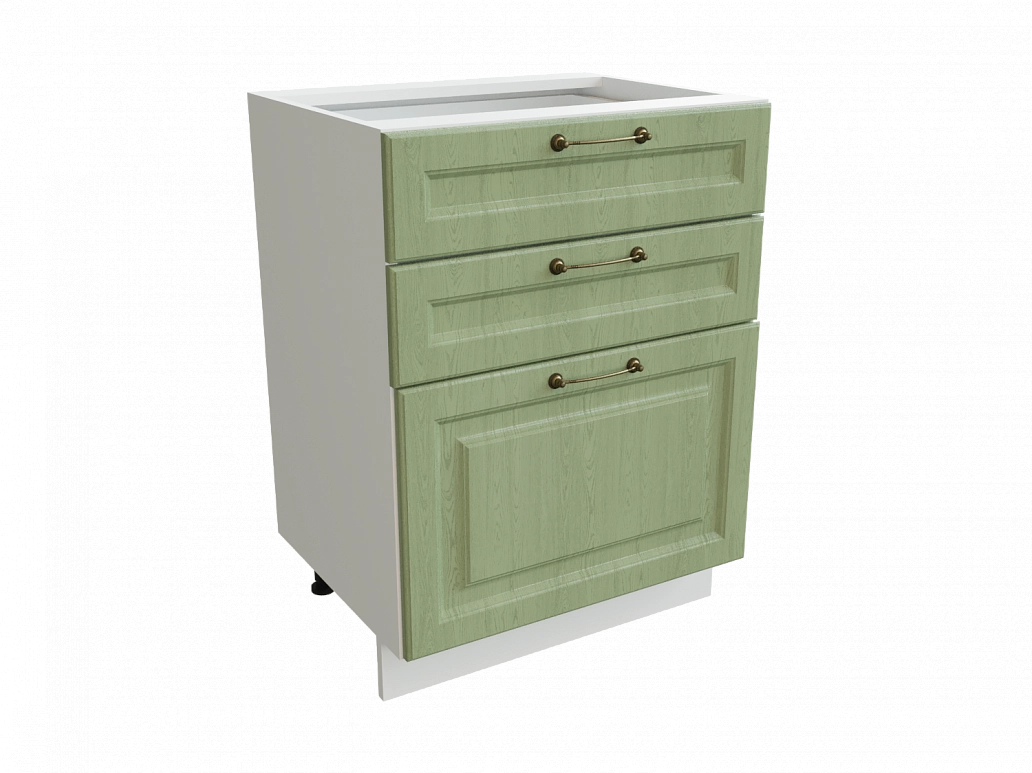 Шкаф Н603 с 3-мя ящиками Ницца БЕЛ/ДУБ/ОЛИВ Ф43 - фото №1