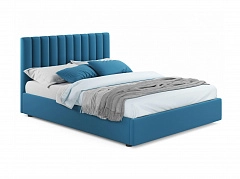 Мягкая кровать Olivia 1600 синяя с ортопедическим основанием - фото №1