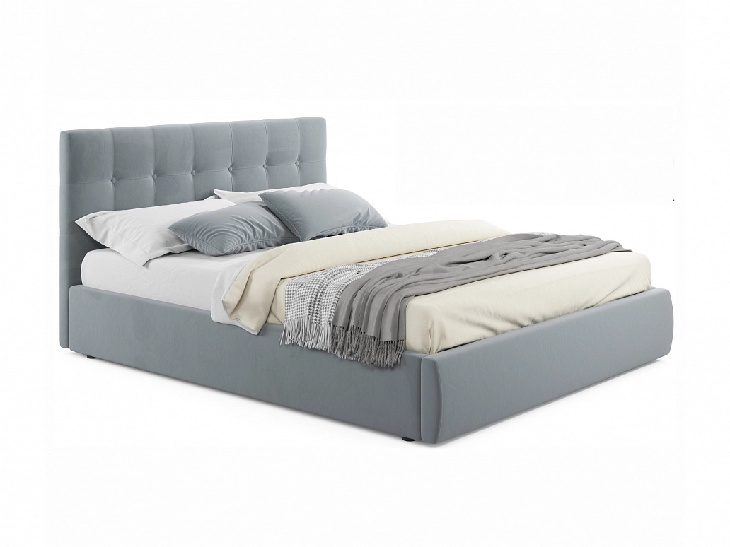 Мягкая кровать "Selesta" 1400 серая с матрасо PROMO B COCOS с подъемным механизмом - фото №1