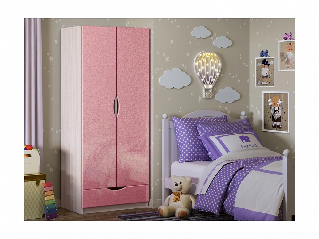 Детский шкаф Бемби-3 МДФ (Ясень шимо светлый, Розовый металлик) - фото №1