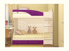 Двухъярусная кровать Бемби МДФ (фасад 3D) (Сиреневый металлик, шимо светлый) - фото №1