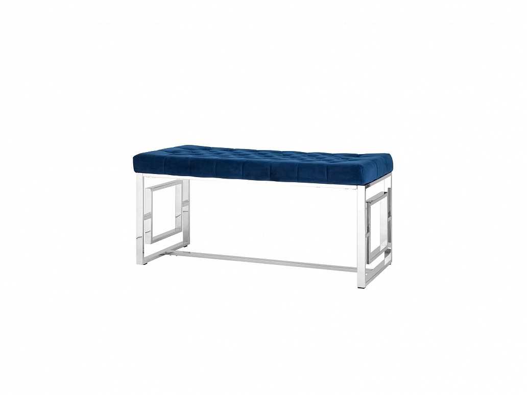 Банкетка-скамейка Stool Group БРУКЛИН Вельвет синий/Сталь серебро - фото №1