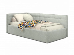 Односпальная кровать-тахта Bonna 900 кожа серый с подъемным механизмом - фото №1