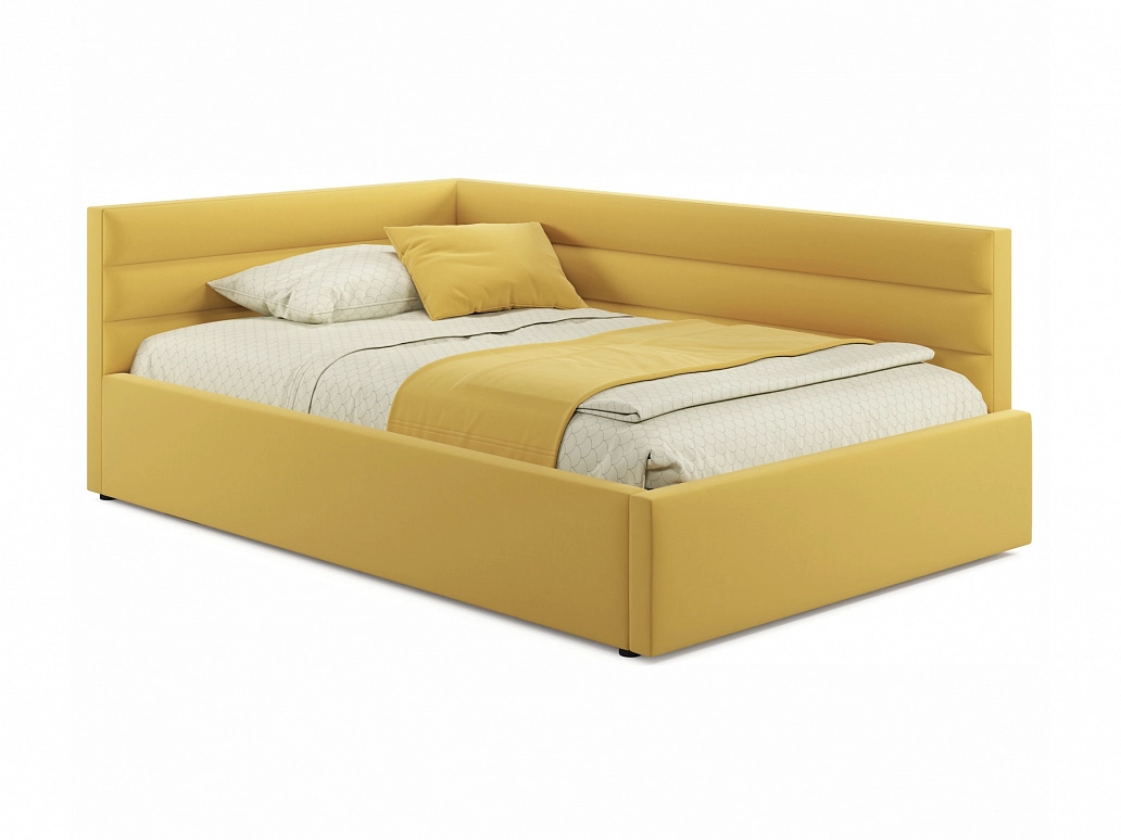 Мягкая кровать Aura 1200 желтая с подъемным механизмом - фото №1