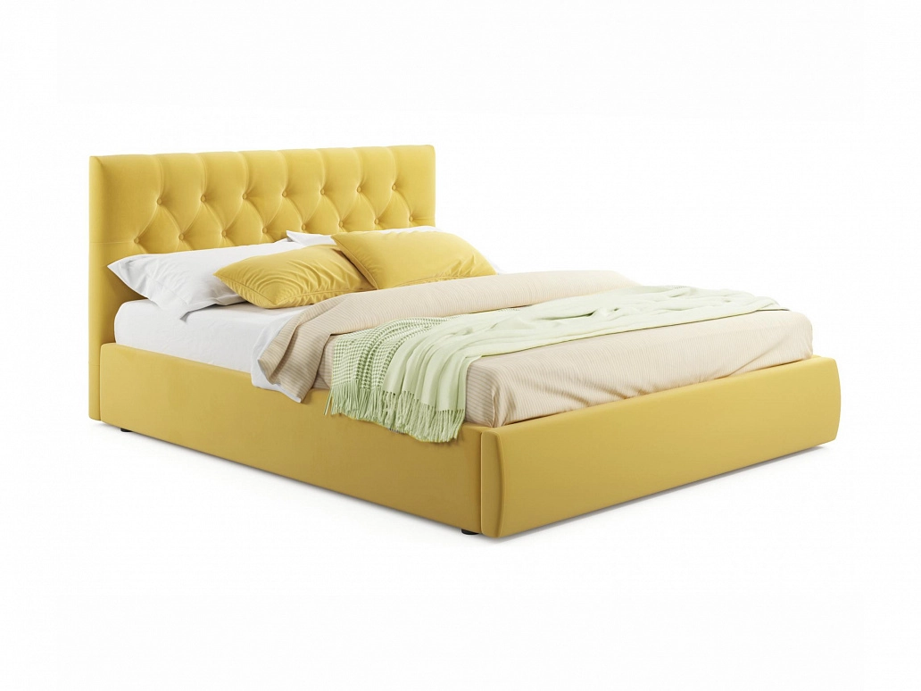 Мягкая кровать Verona 1400 желтая с подъемным механизмом - фото №1