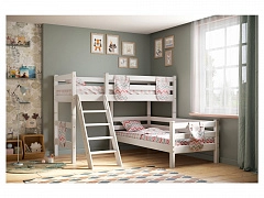 Кровать Соня (вариант 8) угловая с наклонной лестницей, белый - фото №1