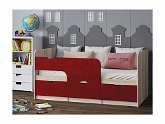 Детская кровать Юниор-9, 80х160 (Красный металлик, Ясень шимо светлый) - фото №1