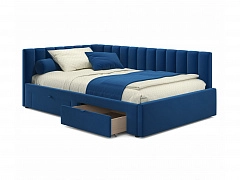 Мягкая кровать-тахта Milena 1200 синяя c ящиками - фото №1