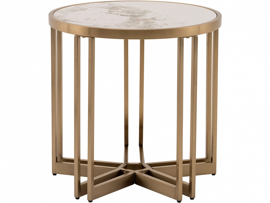 Стол журнальный STOOL GROUP Алиада 55*55 Светлая керамика/шампань - фото №1