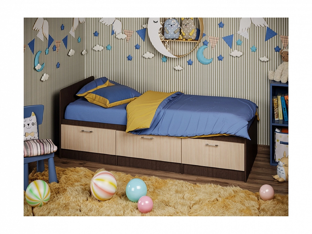 Детская кровать Юниор-5 ЛДСП (Ясень шимо темный / светлый) - фото №1
