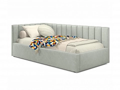 Мягкая кровать Milena 900 кожа серый с подъемным механизмом - фото №1, mebel_stock_4512