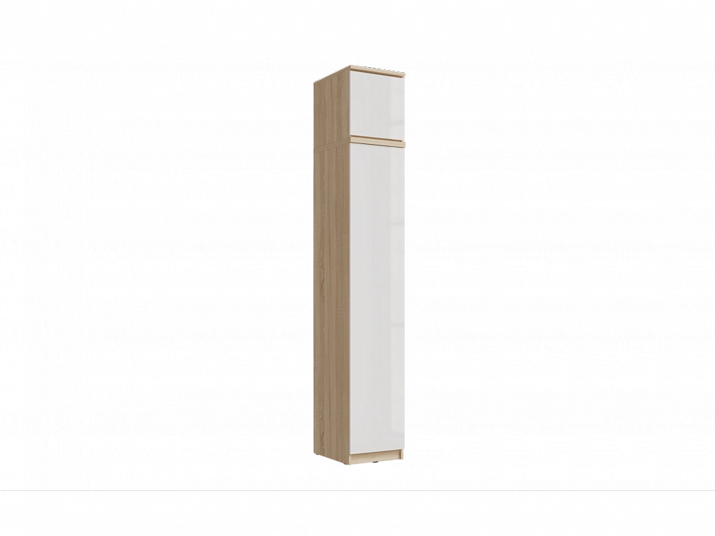 Челси Пенал 1 створка + антресоль 400 (Белый глянец, Дуб Сонома) - фото №1