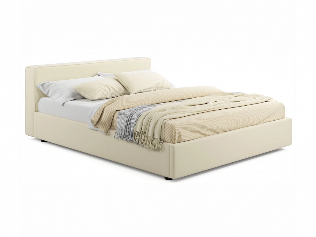 Мягкая кровать Skandi 1600 бежевая с подъемным механизмом - фото №1